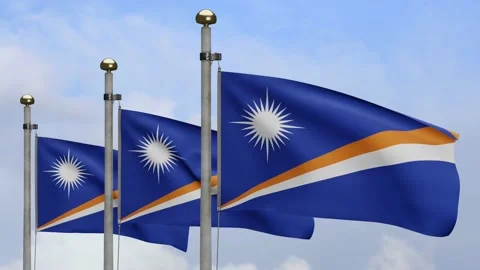 3D, Marshallese flag waving on wind. Close up Marshall banner blowing soft silk. Stock Footage 163694512