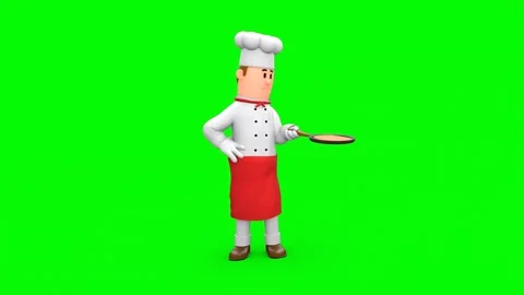 3D Master Chef Cooking On Frying Pan Flipping The Egg Or Tortilla Vídeo Stock 266971933