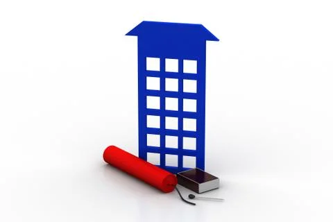 3d match box with dynamite near home Free Stock Illustration