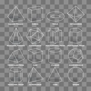 3d math geometric outline shapes isolated on transparent background Stock Illustration