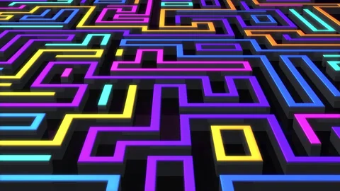 3d maze animation. labyrinth pattern background. bright shapes, lines Stock Footage 159442406