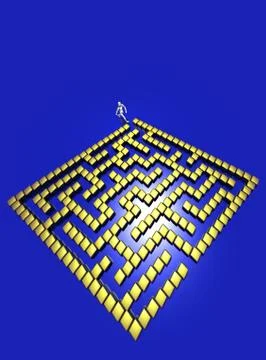 3d maze render on blue background Stock Illustration