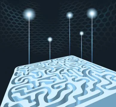 3D maze with rockets Stock Illustration