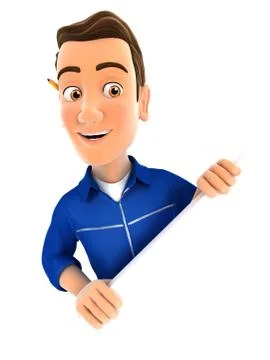 3d mechanic behind diagonal wall Stock Illustration