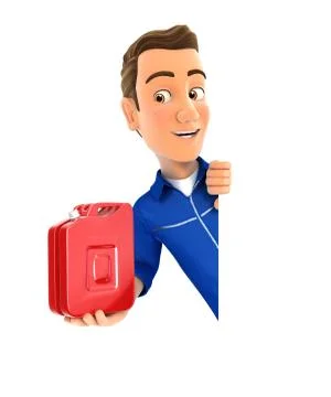 3d mechanic behind left wall with petrol can Stock Illustration