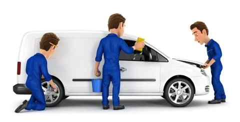 3d mechanic car maintenance Stock Illustration