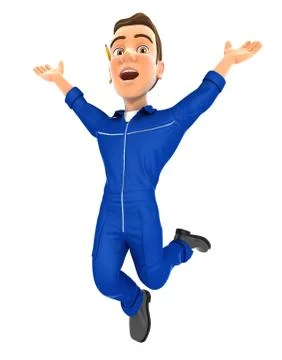 3d mechanic is jumping Stock Illustration