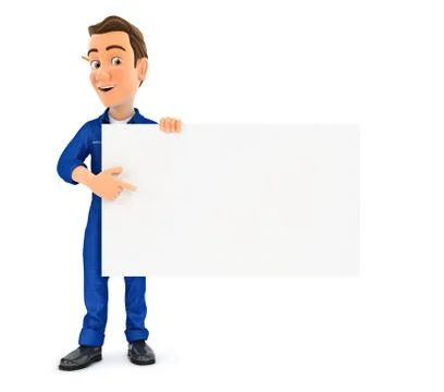 3d mechanic pointing empty board Stock Illustration