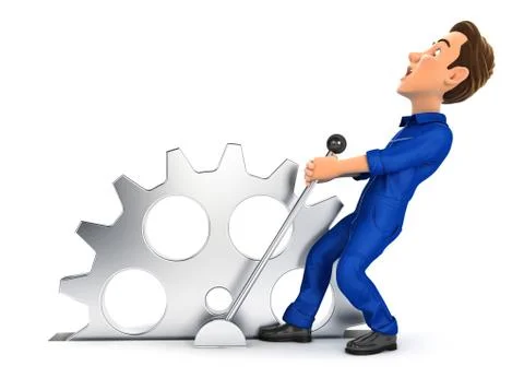 3d mechanic pulling a lever Stock Illustration