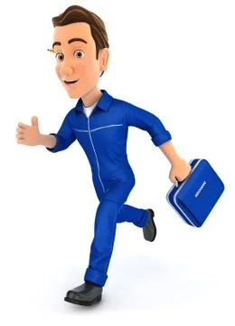 3d mechanic running Stock Illustration