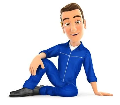 3d mechanic sitting on the floor Stock Illustration