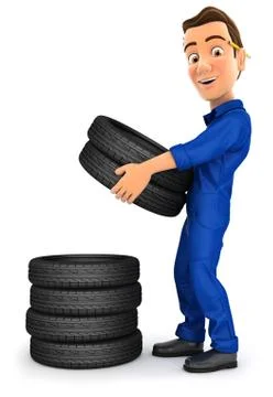 3d mechanic stacking tires Stock Illustration