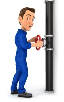 3d mechanic turning the valve Stock Illustration