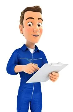 3d mechanic writing on notepad Stock Illustration