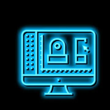 3d in mechanical design neon glow icon illustration Stock Illustration