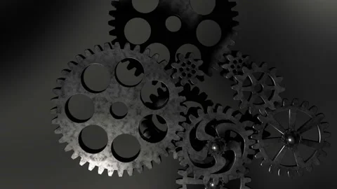 3D Mechanical system of gears during operation Camera on top with alpha 4K Stock Footage 102443723