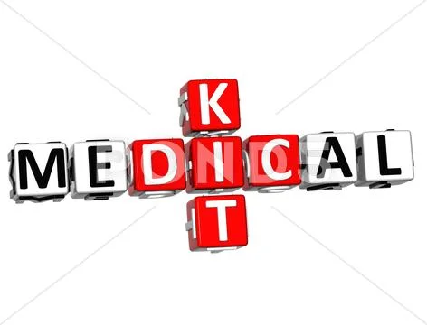 3d medical kid crossword block button text Stock Illustration