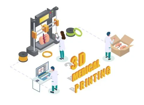 3D medical printing process, vector flat isometric illustration Stock Illustration