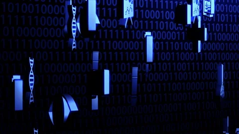 3D Medical Technology Icon Hover on Binary Code with Blue Light (Camera Panning) Stock Footage 129026088