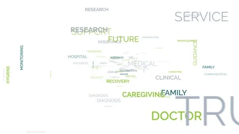 3D medical word cloud animation featuring terms like doctor, healthcare, ca.. 库存影片 343987148