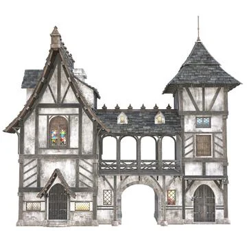 3D Medieval Timber Framed Building Stock Illustration