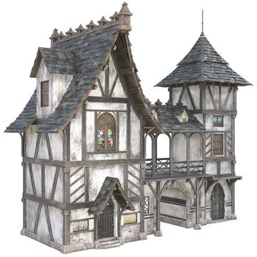 3D Medieval Timber Framed Building Stock Illustration