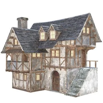3D Medieval Timber Framed Building Stock Illustration