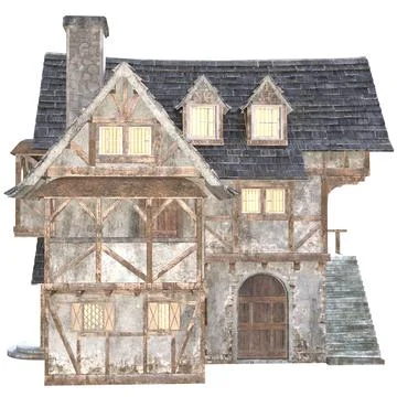 3D Medieval Timber Framed Building Stock Illustration