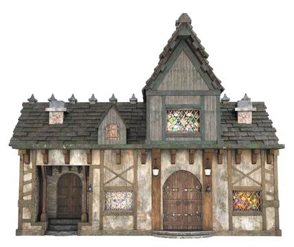 3D Medieval Timber Framed Building Stock Illustration
