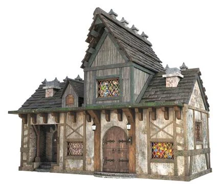 3D Medieval Timber Framed Building Stock Illustration