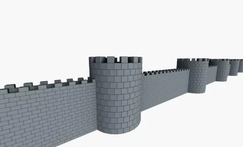 3D medieval tower and stone wall Stock Illustration