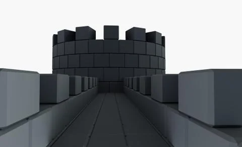 3D medieval tower and stone wall Illustrazione stock