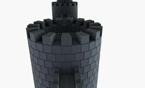 3D medieval tower and stone wall Ilustración de archivo