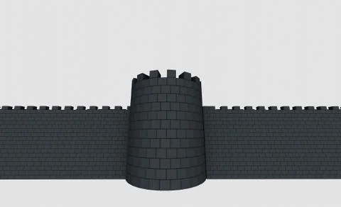 3D medieval tower and stone wall Ilustración de archivo