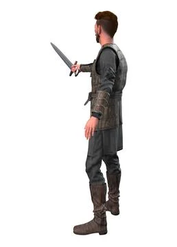 3D Medieval Warrior in Armor Holding Sword Stock Illustration