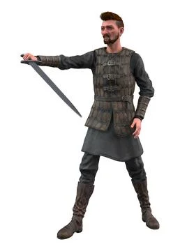 3D Medieval Warrior in Armor Holding Sword Stock Illustration