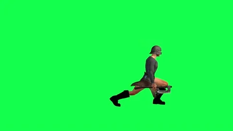 3d medieval warrior man on green screen getting ready and resting with military  Video stock 232658153