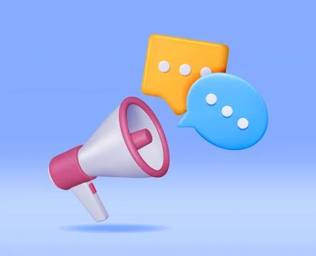 3D Megaphone with Blank Bubble Chat Stock Illustration