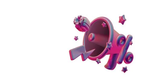 3D megaphone with gift boxes and stars, concept of discount or sale promotion. Stock Illustration