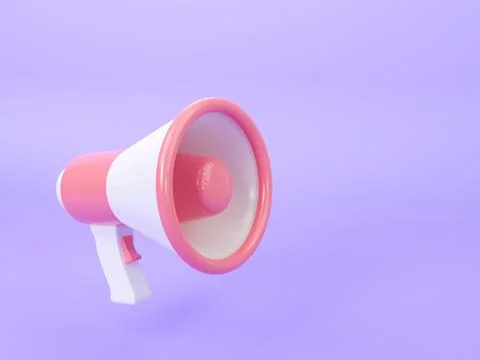 3D megaphone on isolated purple background with copy space. Advertising thr.. Ilustración de archivo