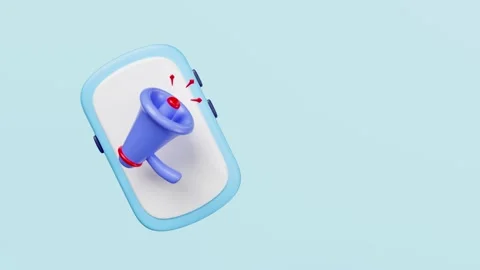 3d megaphone or loudspeaker, hand speaker icon with smartphone isolated on .. Stock Footage 309939384