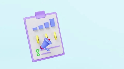 3d megaphone or loudspeaker, hand speaker icon with clipboard, checklist pa.. Stock Footage 309939386