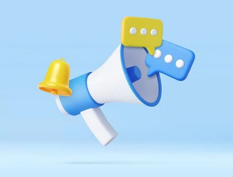 3D Megaphone with speech bubble and bell notification. Stock Illustration