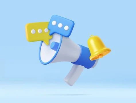 3D Megaphone with speech bubble and bell notification. Stock Illustration