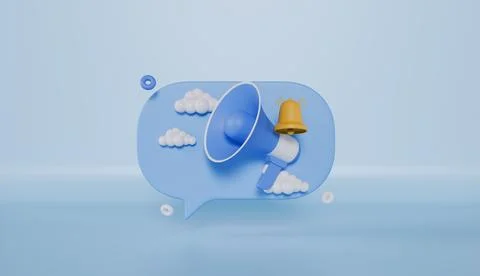 3D Megaphone with speech bubble message and bell notification, Social media Stock Illustration