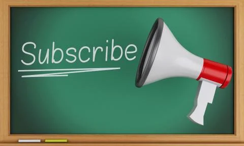 3d megaphone with subscribe text on blackboard. 스톡 일러스트