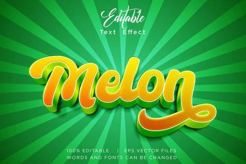 3D Melon Editable Text Effect Fresh Yellow Fruit Typography Vector EPS Stock Illustration
