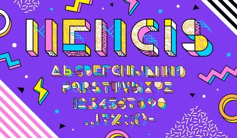 3d memphis abstract font, block type, typeface Stock Illustration