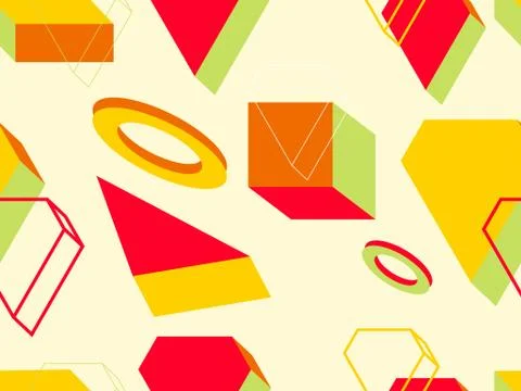 3d memphis seamless pattern with geometric shapes in style 80s. Background fo Stock Illustration