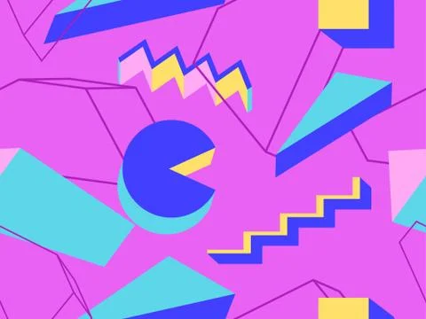 3d memphis seamless pattern with geometric shapes in style 80s. Background fo Stock Illustration